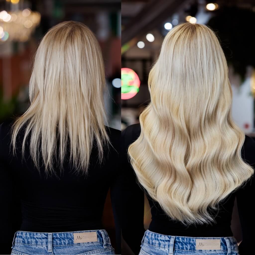 Luxuriöse Haarverlängerung & Haarverdichtung mit natürlichen Extensions für volle, lange Haare in Salzburg.